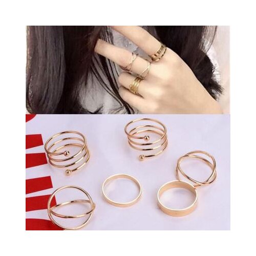 New fashion Retro exaggerated stainless steel 6 six-piece ring For Women girl Accessories jewelry wholesale