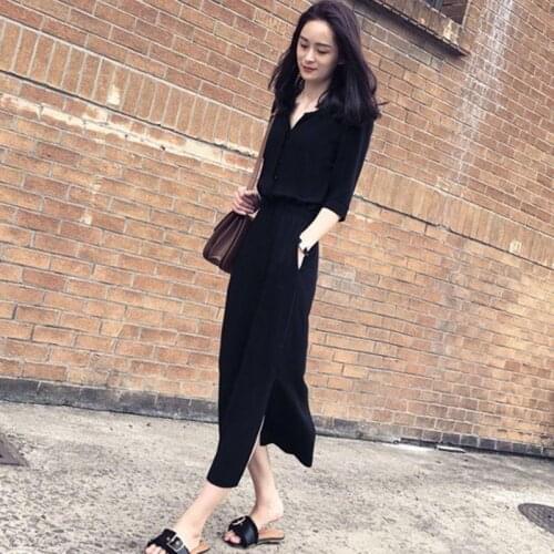 Dress Women Solid Elastic High Waist Summer Dresses Casual Midi Office Lady Retro Elegant Slim Loose Large Size 3XL Long Trendy