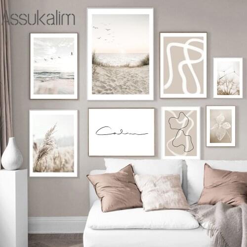 Beach Landscape Canvas Painting Reed Print Abstract Line Poster Dandelion Posters Nordic Wall Paintings For Living Room Decor