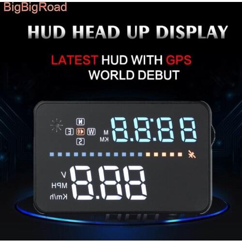 BigBigRoad Car HUD Head Up Display OBD II 2 + GPS Digital Speed Windscreen Projector Satellite Time Speedomete Driving Distance