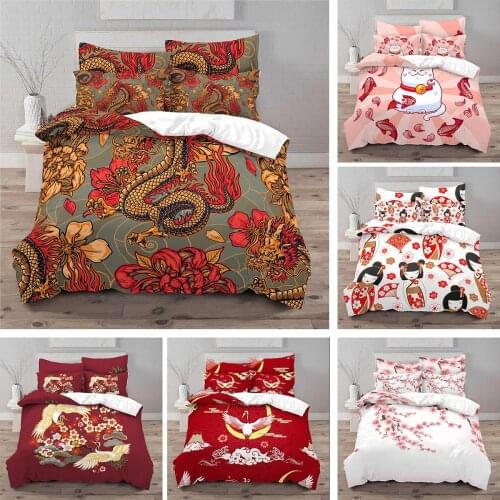 Luxury 3D Dragon Print Duvet Cover and PillowCase Japanese Styles Adults Kids Bedding Sets Soft Queen and King EU/US/AU Size
