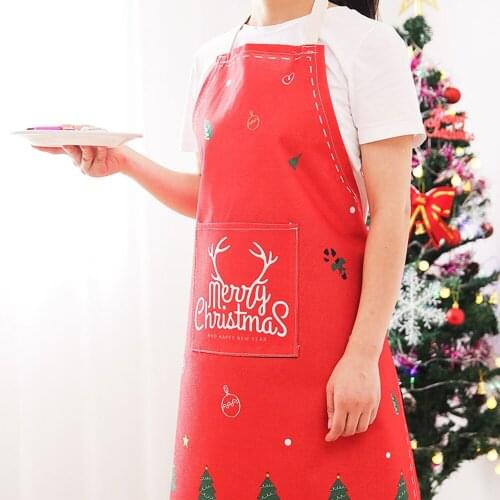 Merry Christmas Kitchen Apron for Men Women Festival Cotton Aprons with Pocket Unisex Adult Bib Baking Cooking Accessories