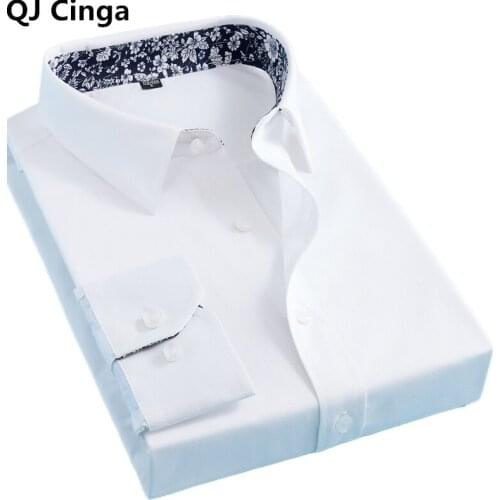 White Long Sleeved Cotton Shirt Men Business Wedding Dress Shirt Single Breasted Square Collar Black Red Blue Man Top Camisa 5xl