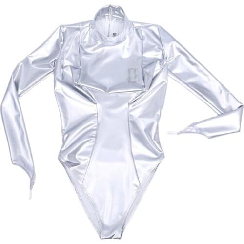 Sexy Women Smoothness PVC Shiny High Cut Bodysuit Stereoscopic Chest Skinny Body Shaper Straitjacket Sexy Pole Dancing Leotard