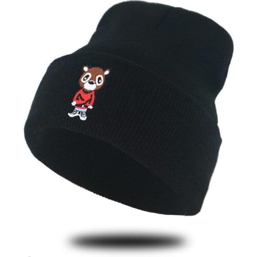 Bear embroidery fashion knitted beanie hat cap cotton flexible soft autumn winter beanies warm men women hip hop ski hats new
