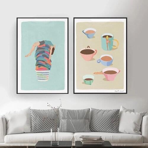 Modern Abstract Funny Laundry Paintings Wall Art Nordic Canvas Coffee Tea Picture Posters Prints Living Room Bedroom Decoration