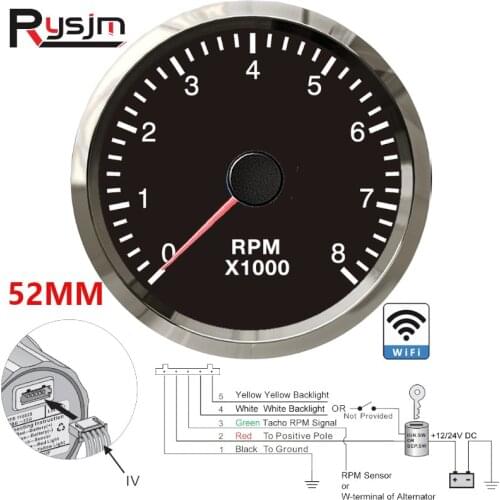 52mm Car Tachometer WiFi Tacho meter 4k 8k Programmable RPM Meter Compatible with different stroke & cylinder engine For UTV ATV