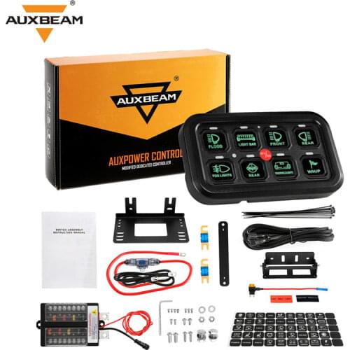 Auxbeam 8 Gangs Universal On-Off Switch Panel LED Light Background Power System Control Electric Relay System for SUV CAMPER RV