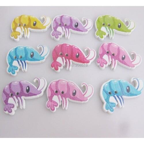 WBNLGW shrimp shape painting sewing wood buttons mix 120pcs kids shirt button DIY craft findings