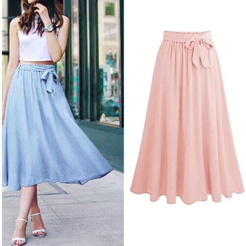 L To 5XL Plus Size Skirts Women Robes Lace-up Summer Chiffon Skirt Midi A-line Pleated Skirts TJR916