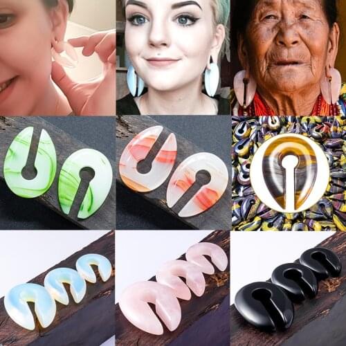 1 PC 2020 New Stone Ear Tapers Plugs 00G Multicolor Dangle Gauges Piercing Jewerlry Ear Weights Hangers Stretched Plugs Tunnels