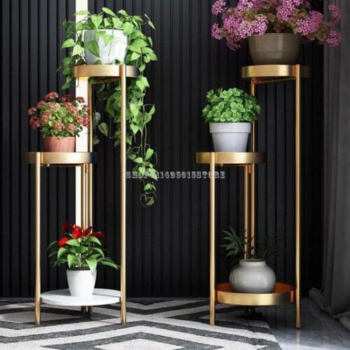 Nordic Iron Art Floor-to-ceiling Flower Stand Golden Simple Living Room Indoor Green Bonsai Decoration Rack Multi-layer Rack
