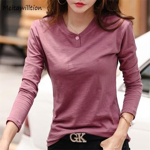 2020 Autumn Winter T Shirt Women Long Sleeve Cotton T-shirts Casual Solid Loose Tee Korean Lady Office Tops Plus Size