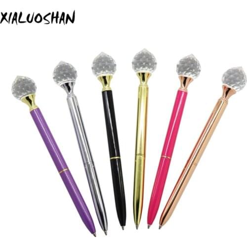 1 Pc Black ink Drop-shaped ballpoint pen Metal Crystal High quality Student Stationery Office Supplies (Gift-1 pc Blue ink)