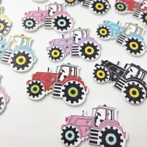 100pcs Mixed 2 Holes Cartoon tractor Wood Buttons Sewing Scrapbooking 30x21mm WB591