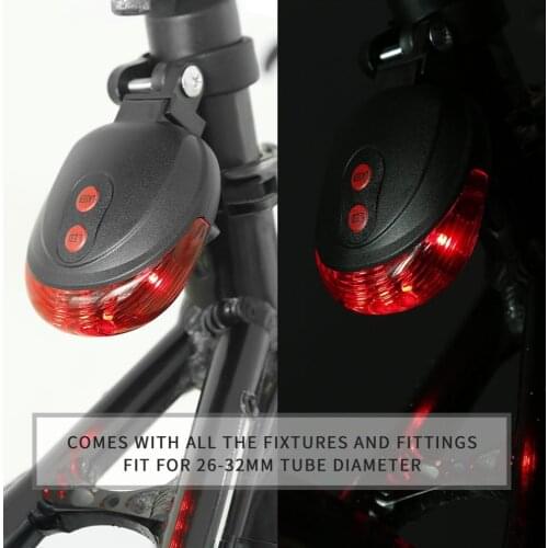 5 LED Laser Cycling Bike Light 3 Modes Flash Safety Rear Lamp Waterproof Laser Tail Warns Flashing for 26-32mm Tube Diameter
