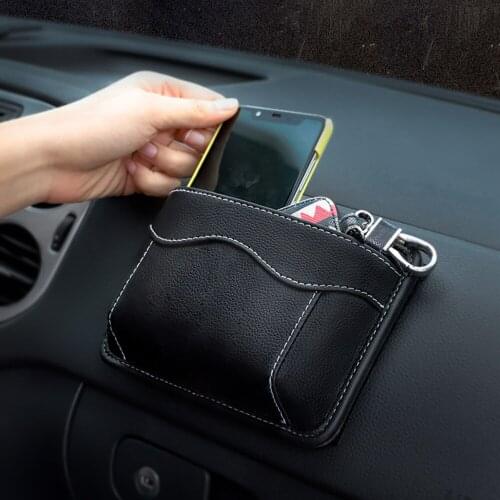 PU Leather Car Storage Bag Organizer Sticky For Mobile Phone Cards Collector Auto Accessories Interior Universal