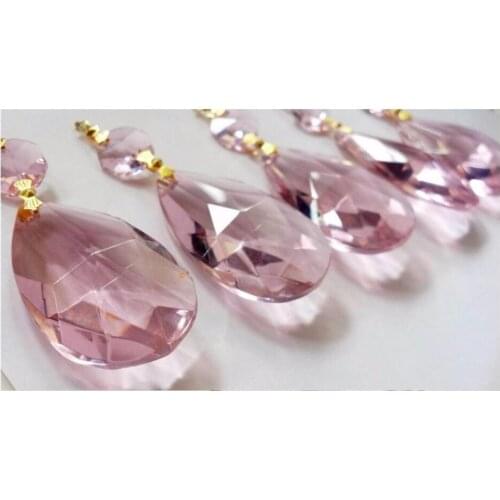 Free Ship! 50pcs/Lot 38mmPink Crystal Water Drops+Octagon Bead Chandelier Pendant Crystal Glass Shining Suncather Prism Parts
