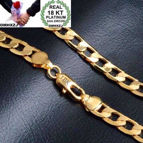 OMHXZJ Wholesale Personality Fashion Unisex Party Wedding Gift Gold 10MM Figaro Chain 18KT Gold Chain Necklace NC156