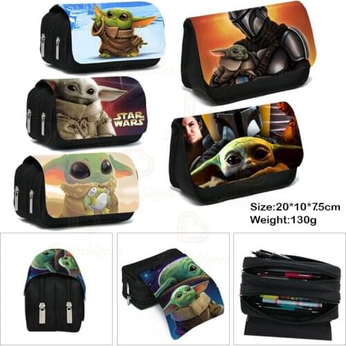 Disney Kids Baby Yoda Pencil Case Canvas Stretch Double Layer Large Capacity Superheroes Pencil Box Cute School Stationery