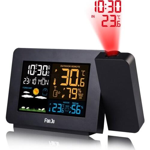 Color Screen Weather Station Backlight LCD Digital Alarm Clock Projector Projection Clocks Weather Forecast Support 7 Languages