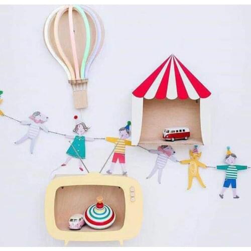 Wooden Circus Chalet Shaped Storage Rack Kids Room Decoration Floating Wall Storage Shelf Display Hanging Shelving Child