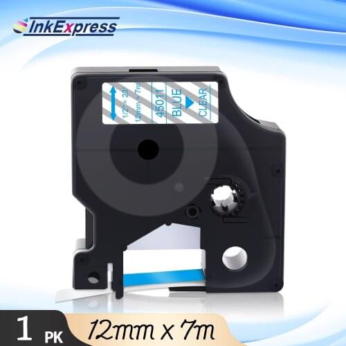 InkExpress 45011 Tape For DYMO D1 Tape 45011 Label Tape 12mm Blue on Clear Label For DYMO LabelManager 280 COLORPOP Label Maker