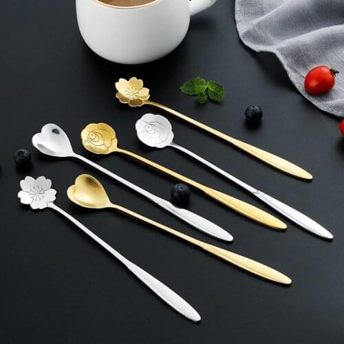 1PC New China Style Long Handled Coffee Spoon Stainless Steel Teaspoon Ice Cream Dessert Tea Spoon Kitchen Home Accessories