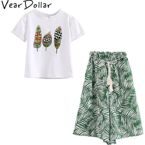 VearDoller Girls Clothing Sets 2019 New Fashion Leaf Print T-shirt + Pants 2pcs Suit for 3-12Years Girls Summer Childrens Sets