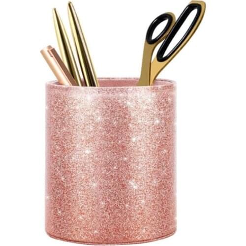 Creative Fashion Pen Holder Leather Pen Holder Desktop Stationery Organizer Cosmetic Brush Storage Bucket School Office Supplies