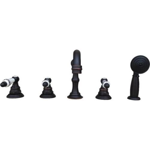 Black Oil Rubbed Brass 5 Hole Deck Mount Bathroom Tub Faucet Set with Handheld Shower Spray Head Mixer Tap Dtf064