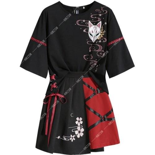 Anime Summer Womens Clothing Japanese Red Ribbon Girl Lolita T-shirt Short Skirt Set Adult Costume anime cosplay