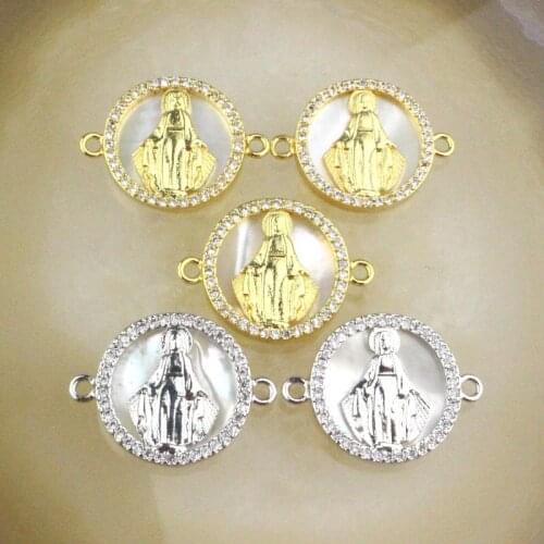16mm 10pcs/lot Fashion shell/cz connector,religion cubic zircon charm,popular necklace/bracelet jewelry making component