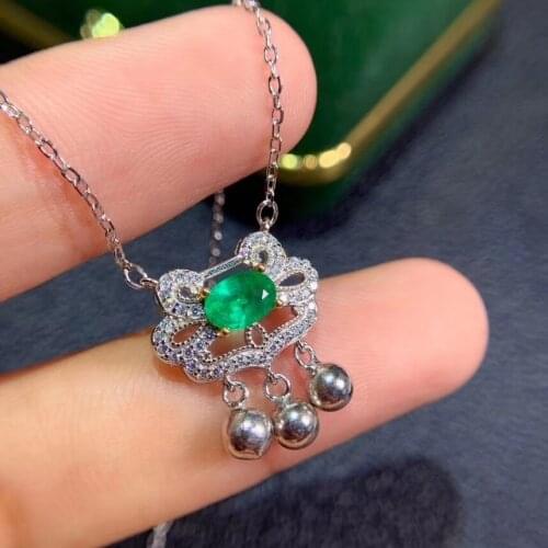 Fashion cute lucky lock tassel Natural green Emerald Necklace Natural Gemstone Pendant Necklace woman girl wedding party Jewelry