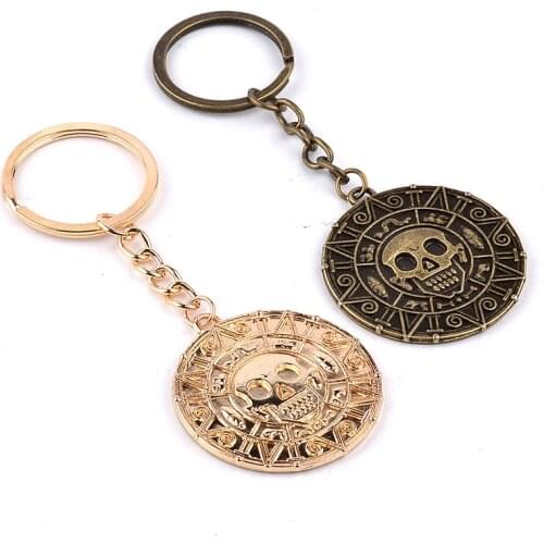 Fashion Jewelry Vintage Charm Aztec Coin Pendant Necklace Keychain Pirates Of The Caribbean Necklace Keyring Key Chain For Fans