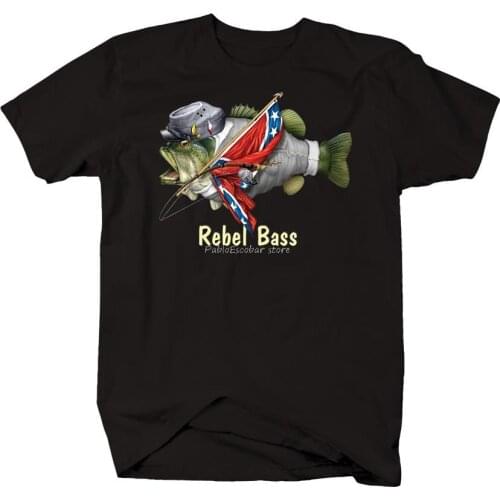 Men cotton t-shirt Rebel Bass Military Fishing Hunting Big Bass Flag Merica Freedom T-Shirt S-5Xl Custom Print Tee Shirt