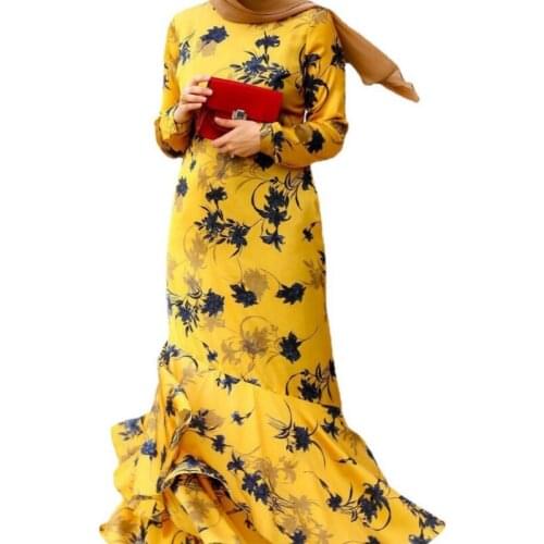 2021 Clothing New Fashion Popite WomenS Dress Long Skirt Flower Lotus Leaf Muslim Robe (No Headscarf)