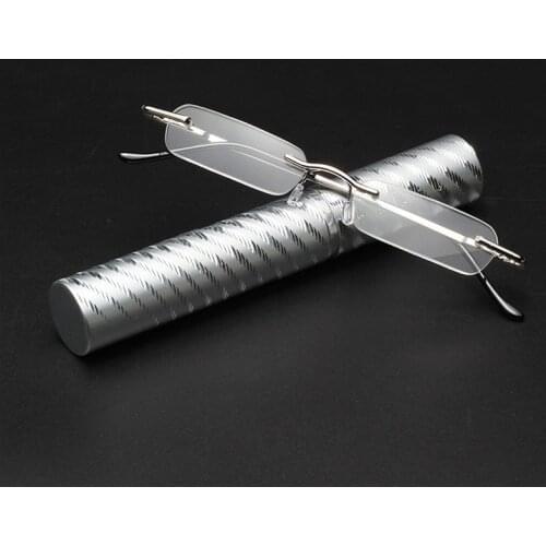 Tube Prescription Glasses Mens Reading Glasses Women Eye Glasses Frameless Spring Hinges Frame Metallic With Case Eyeglasses Men