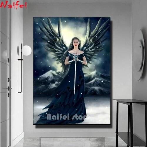 Full Square Round Drill Diamond Painting Gothic Angels With Wings Diamond Embroidery Woman 5d Diy Diamond Mosaic Wall Art