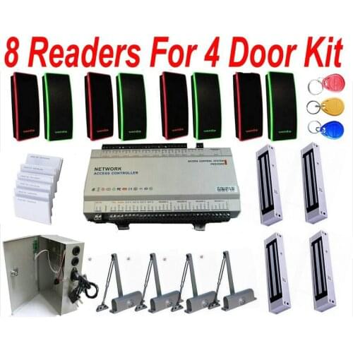 4 Door Full Solution with 4 door Access Controller panel+Electronic Magnetic locks+Door closer+ID Card reader+24 hours UPS Power