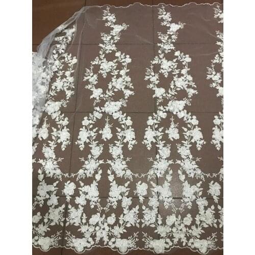 Popular 3d flower SYJ-5315 embroidery African tulle lace French net fabric with beads