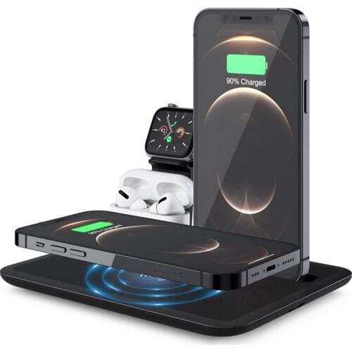 4 In 1 Portable Wireless Fast Charger Station Multi-Function Wireless Earphone Charging Stand USB Charging Dock