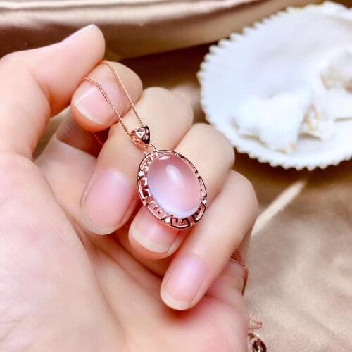 Pink rose quartz gemstone pendant for necklace real 925 silver rose gold p;ated big size natural gem girl birthday gift