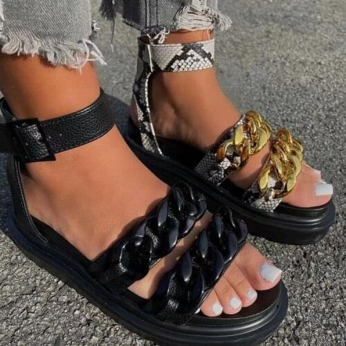 Retro Women Sandals Snake Flat Platform Ladies Wedge Womens Shoes Woman Casual Buckle Strap Chain Female Summer 2021 New