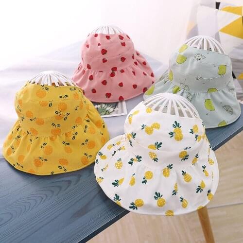 Detachable Adjustable Fruit Print Baby 19.3'' Hats Cap Cotton Girl Sun Hat Outdoor Kids Children Panama Infant Boys Beach Bucket