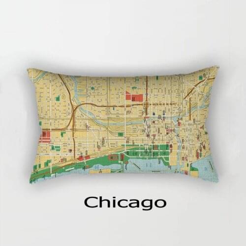 Nordic Rectangle City Map Chicago New York Bangkok Tel Aviv Sofa Waist Pillow Case Home Decor Car Lumbar Pillow Cushion Cover