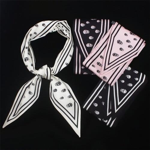 Skull Skinny Scarf 2021 Design Silk Scarf Women Luxury Brand Foulard Women Neckerchief Fashion Hairband Bag Scarves For Ladies