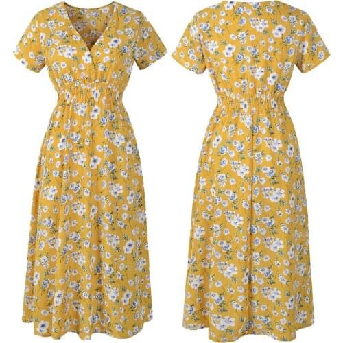 Party Dress Women Chiffon V Neck Holiday Floral Print Dresses High Waist Beach Holiday Sundress Short Sleeve Dresses сарафан