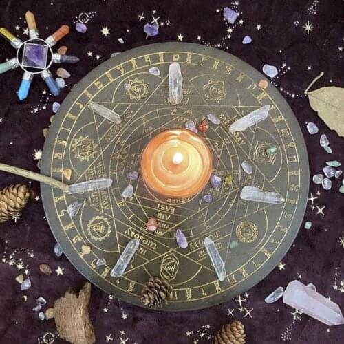 Witch Divination Pendulum Board Seven Chakra Crystal Energy Disk Oak Carved Astrolabe Altar Pendulum Prayer Ceremony Props
