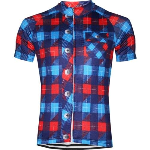 HIRBGOD 2020 Red Blue Grid Plaid Cycling Jersey Men Summer Short Sleeve Bike Shirt Quick Dry Breathable Cycling Clothing,HK401